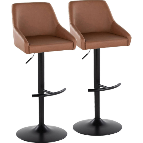 Hannah Adjustable Swivel Bar Stool in Black Metal & Camel Leatherette (Set of 2)